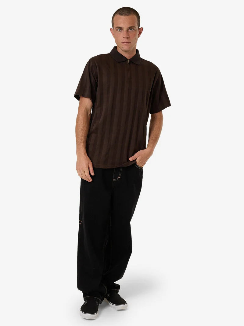 Thrills Arts & Industrial Quarter Zip Polo Postal Brown