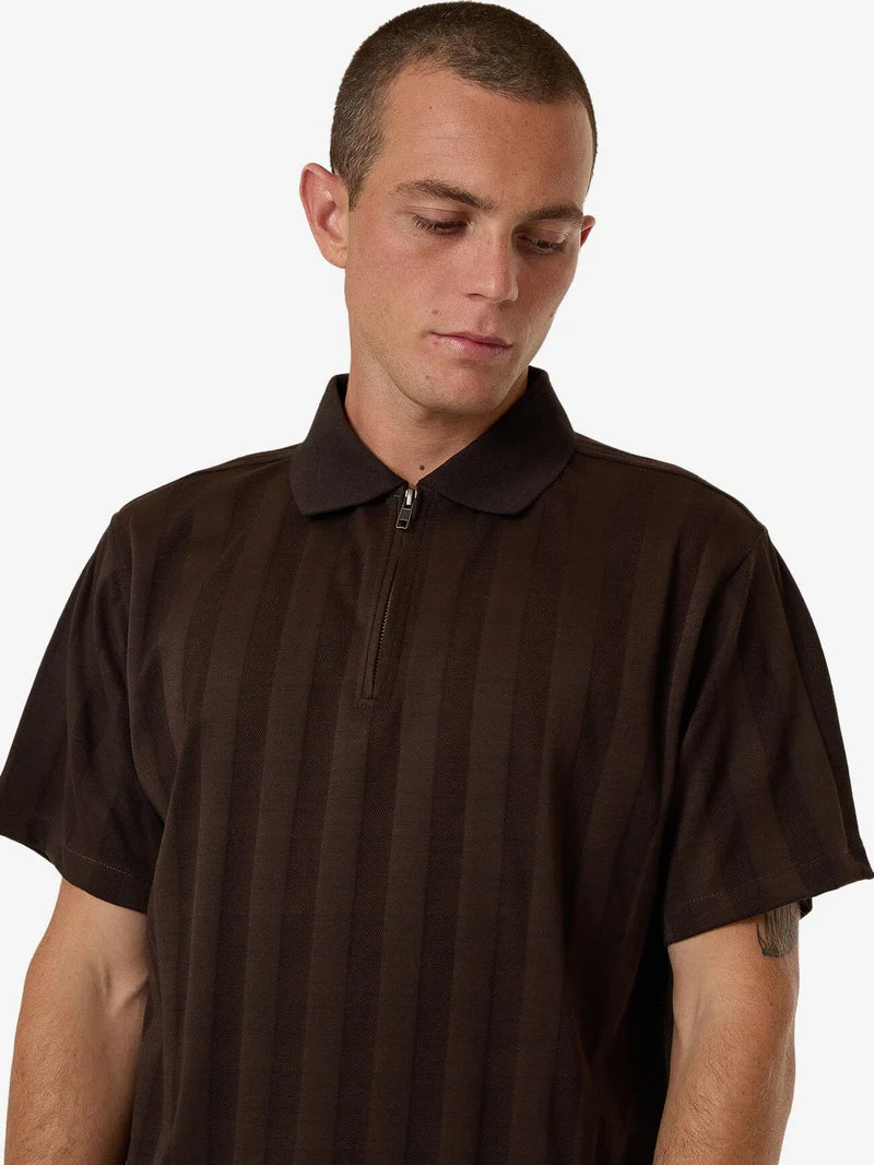 Thrills Arts & Industrial Quarter Zip Polo Postal Brown