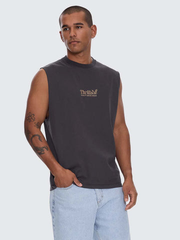 Thrills Workwear Embro Merch Fit Muscle Tee - Dark Charcoal