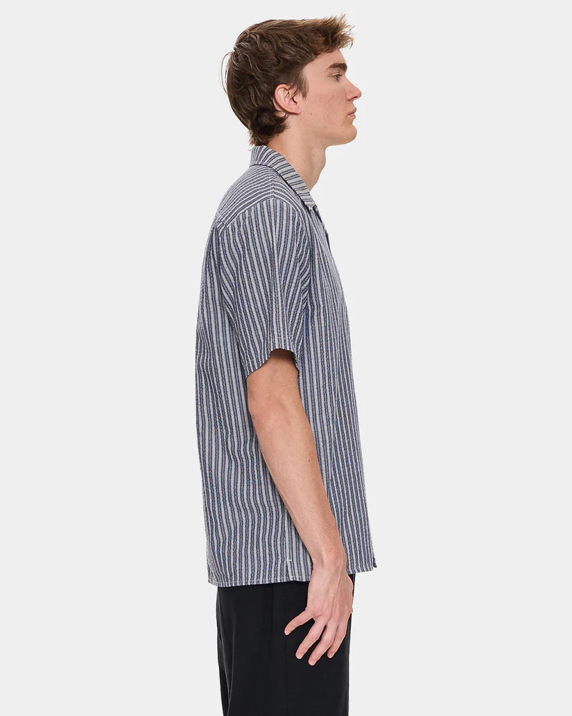 Thrills Gardens Stripe Bowling Shirt - Ebony