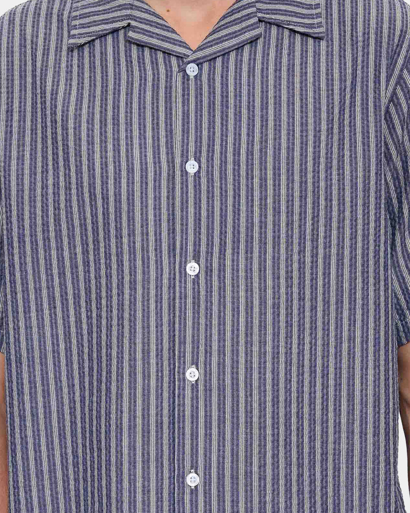 Thrills Gardens Stripe Bowling Shirt - Ebony