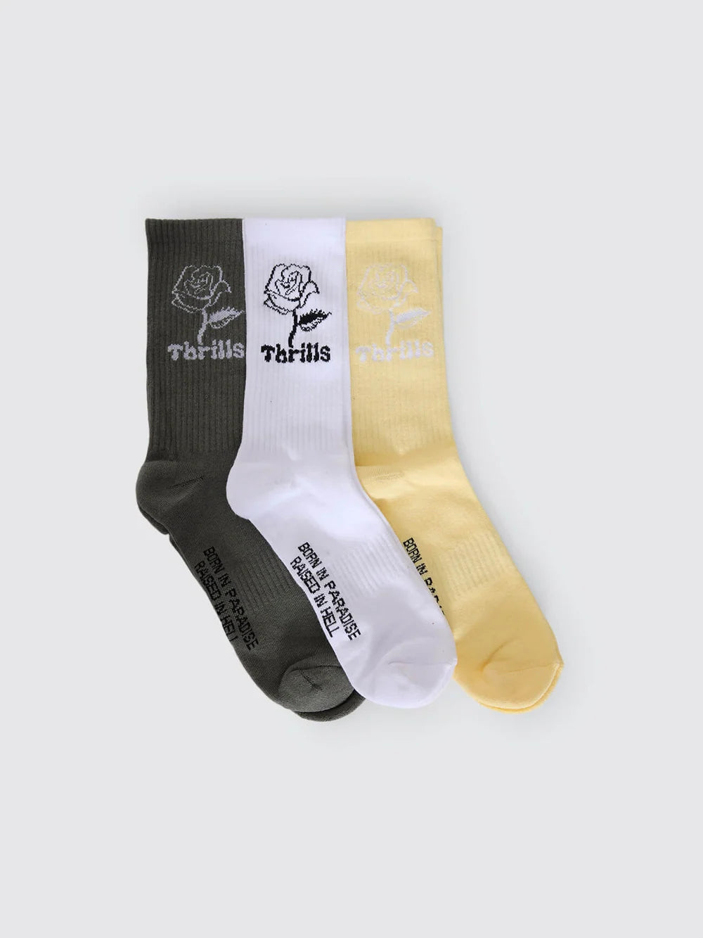 Thrills Love Stinks 3 Pack Sock - Olivine - Butter Yellow - White