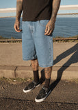 Afends Lil C Denim Baggy Short 22" - Worn Blue