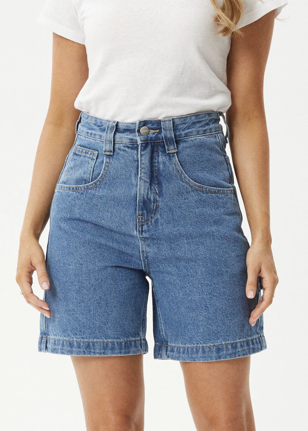 Afends Emilie Hemp Denim Workwear Short Worn Blue