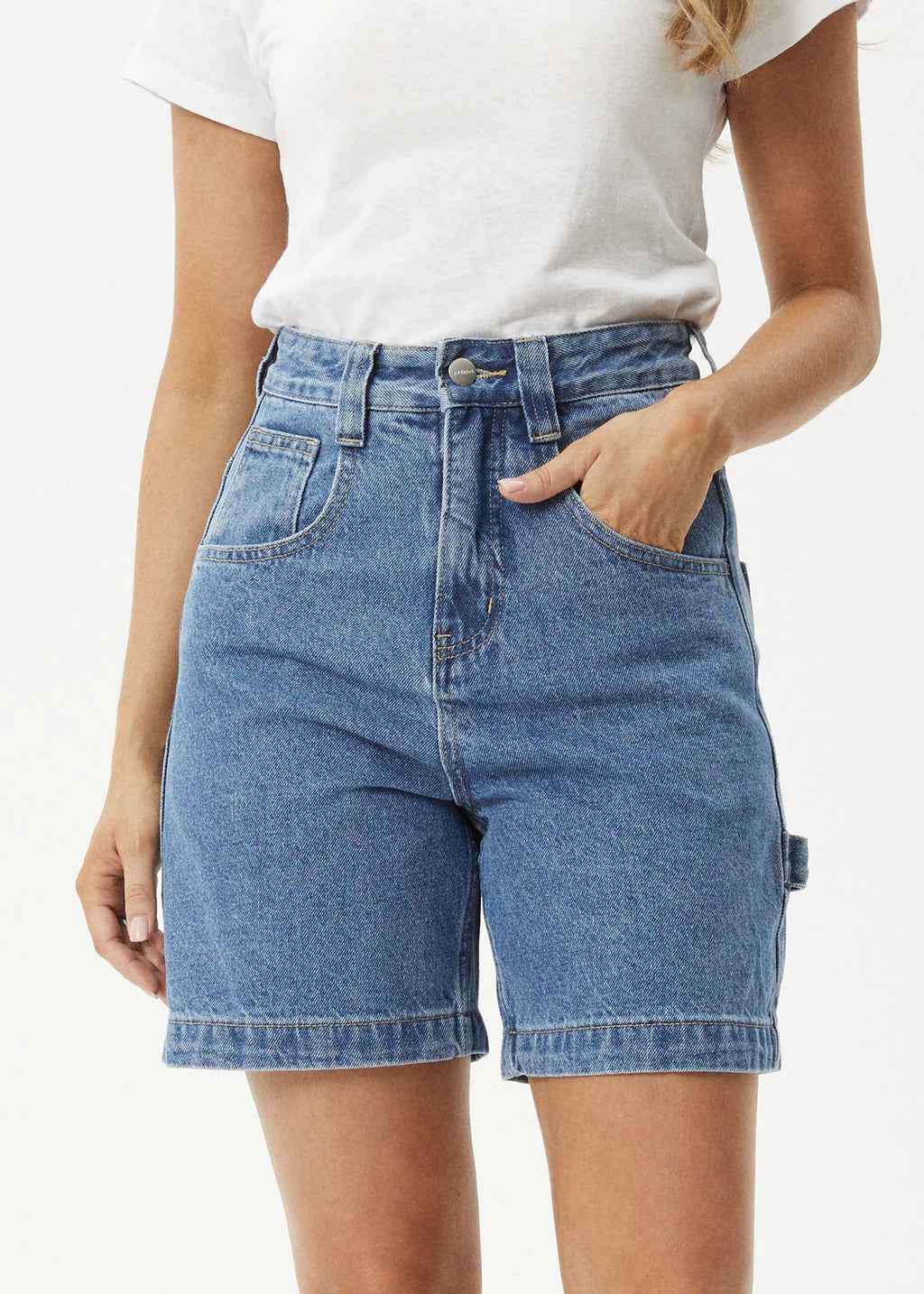Afends Emilie Hemp Denim Workwear Short Worn Blue