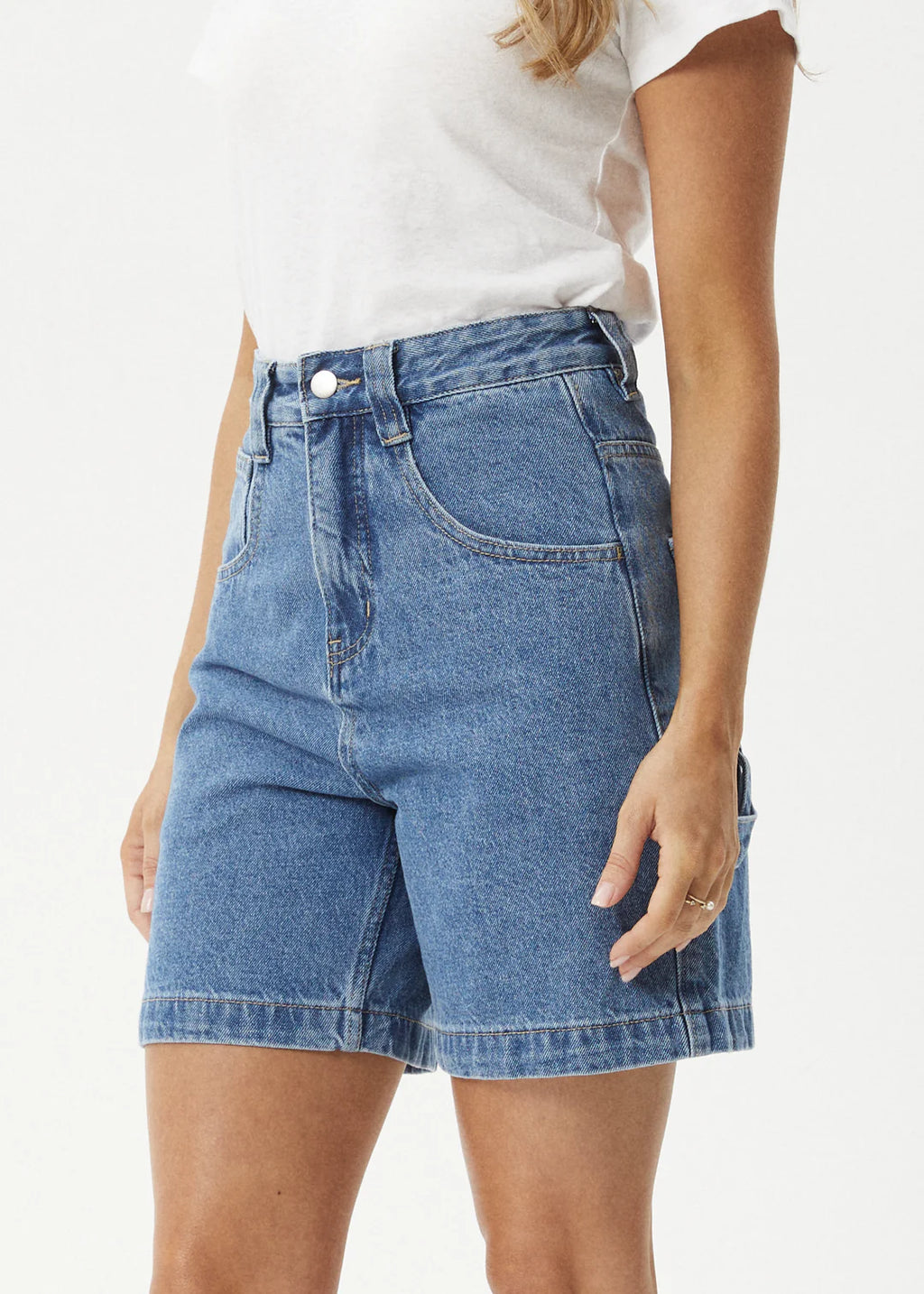 Afends Emilie Hemp Denim Workwear Short Worn Blue