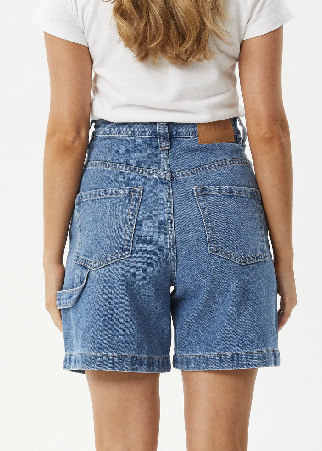 Afends Emilie Hemp Denim Workwear Short Worn Blue