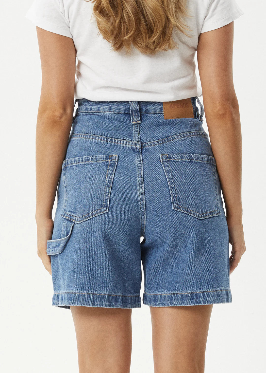 Afends Emilie Hemp Denim Workwear Short Worn Blue