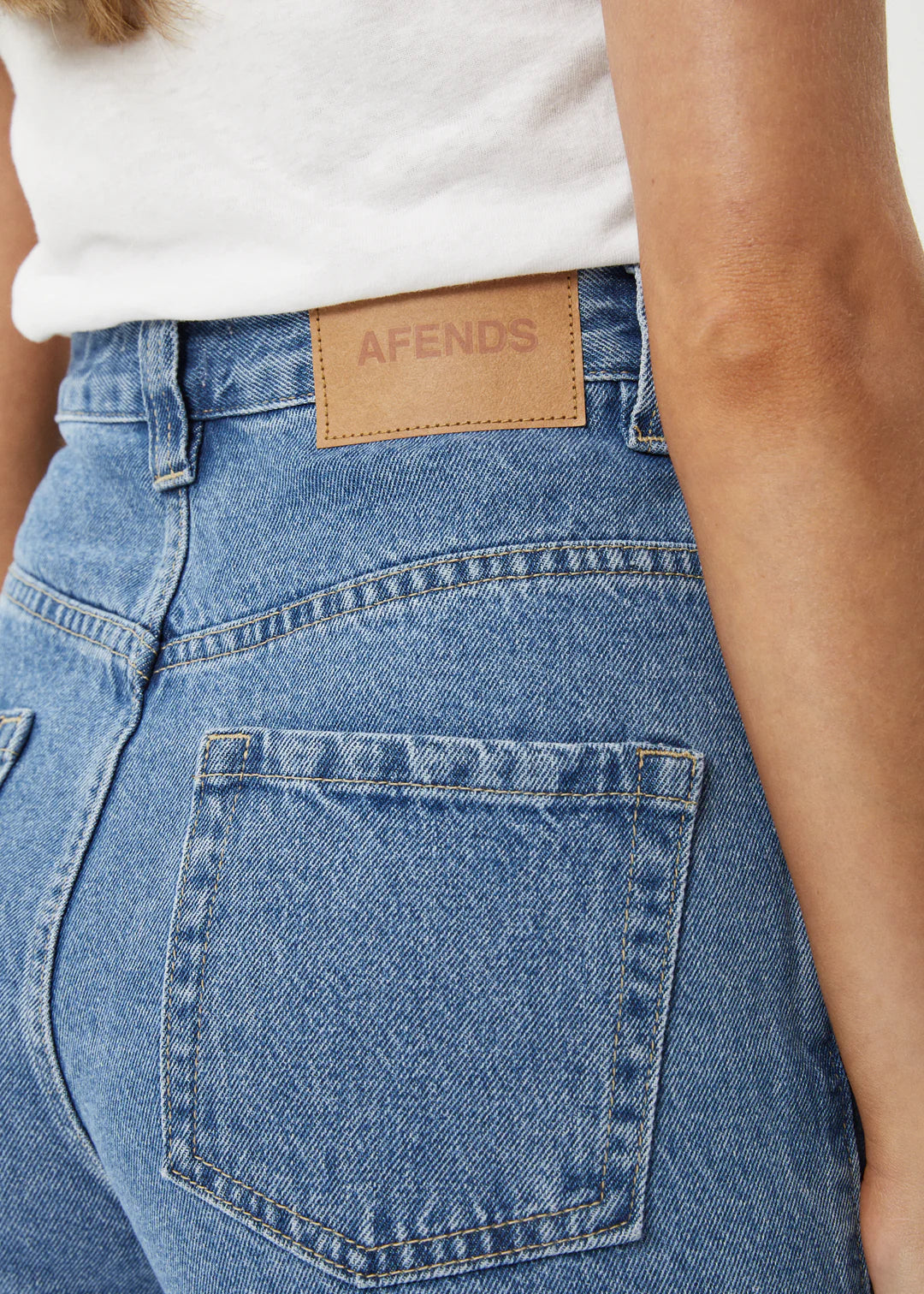 Afends Emilie Hemp Denim Workwear Short Worn Blue