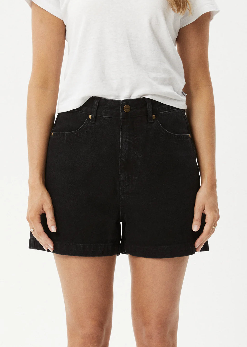 Afends Seventy Three's  Organic Denim High Waisted Shorts - Washed Black