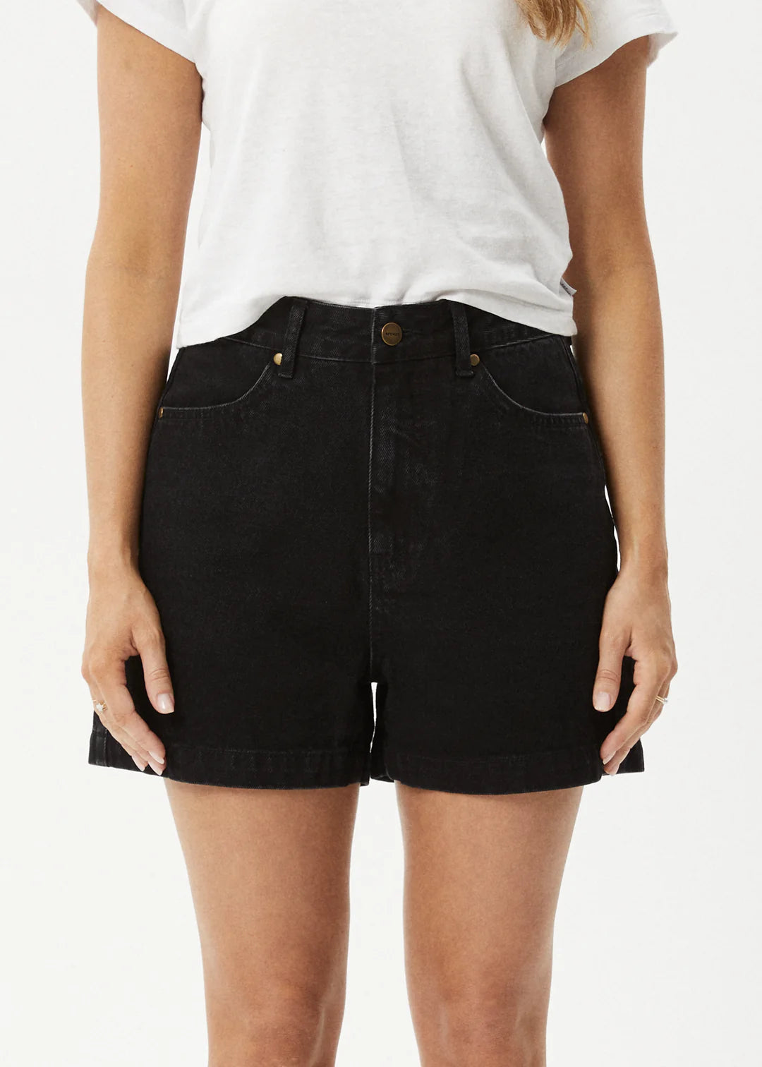 Afends Seventy Three's  Organic Denim High Waisted Shorts - Washed Black