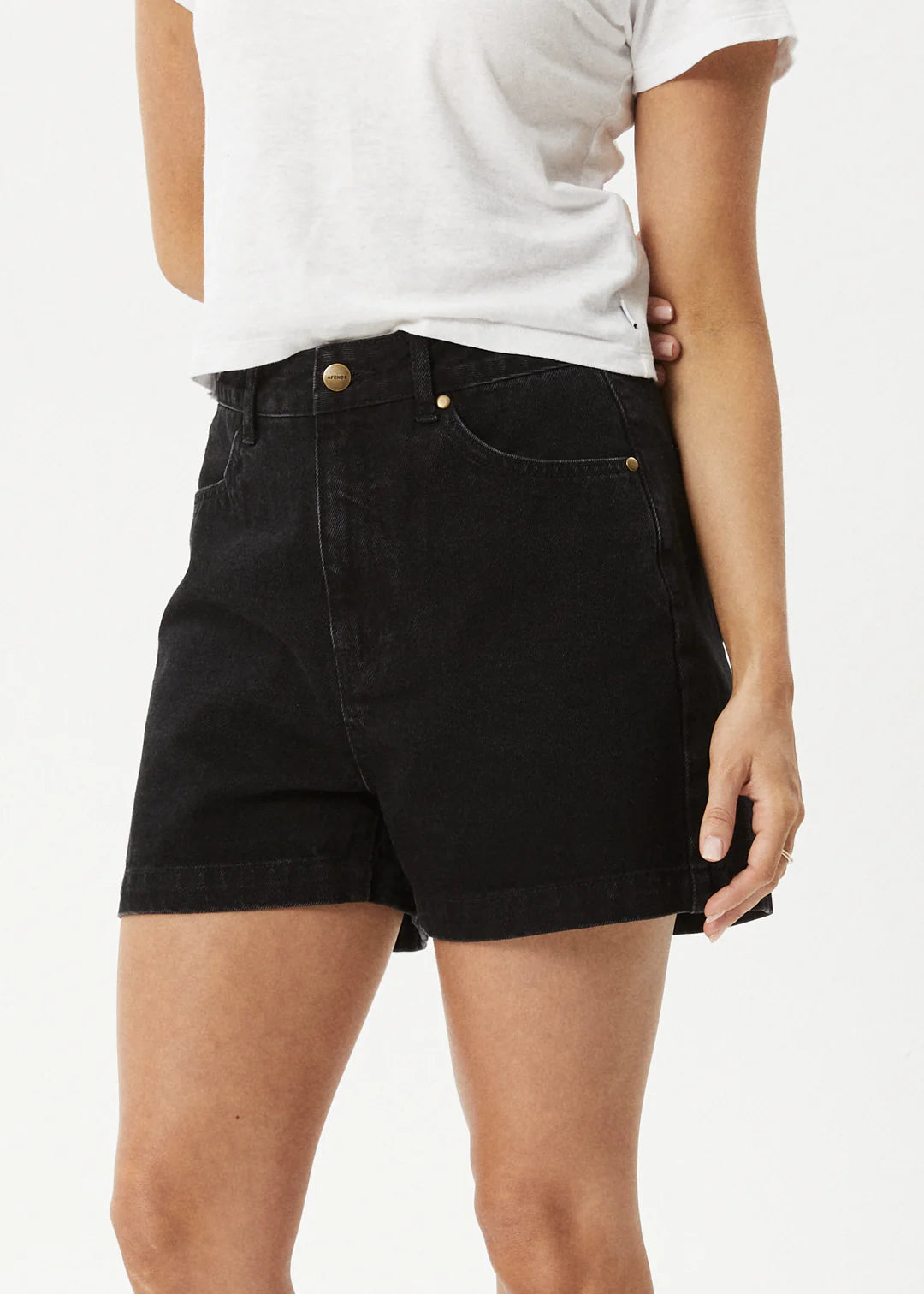 Afends Seventy Three's  Organic Denim High Waisted Shorts - Washed Black