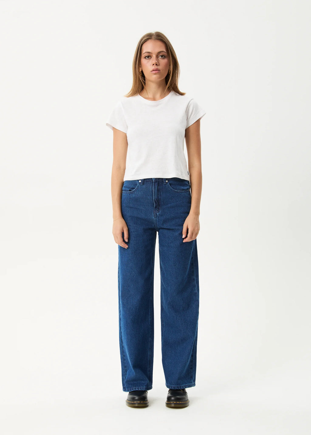 Afends Bella Denim Wide Leg Baggy Jean Authentic Blue