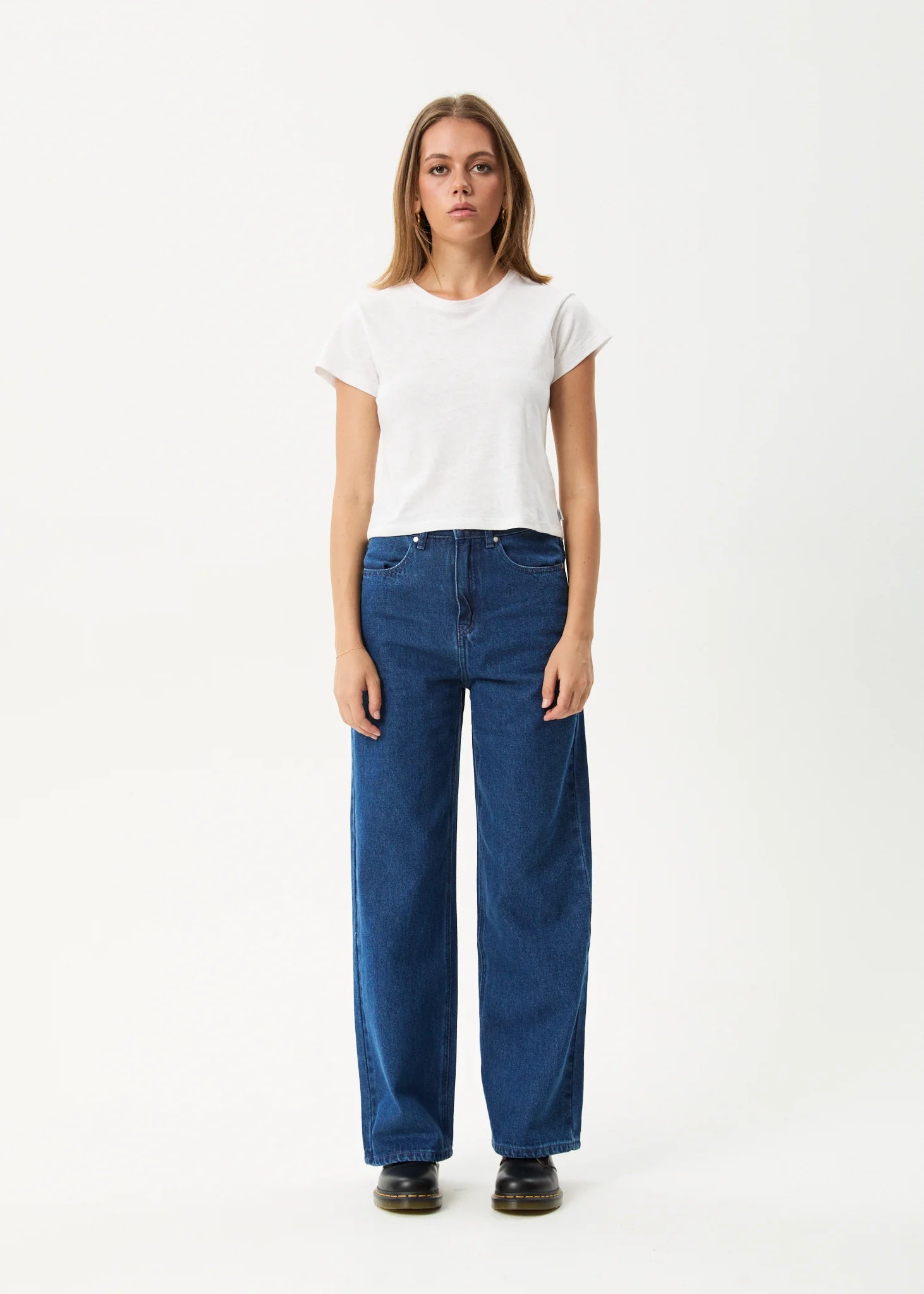 Afends Bella Denim Wide Leg Baggy Jean Authentic Blue