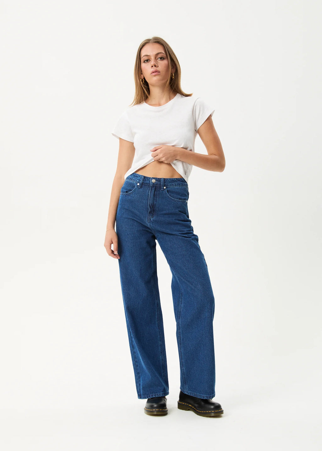 Afends Bella Denim Wide Leg Baggy Jean Authentic Blue