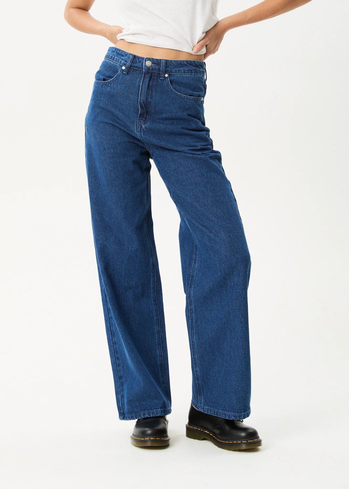 Afends Bella Denim Wide Leg Baggy Jean Authentic Blue