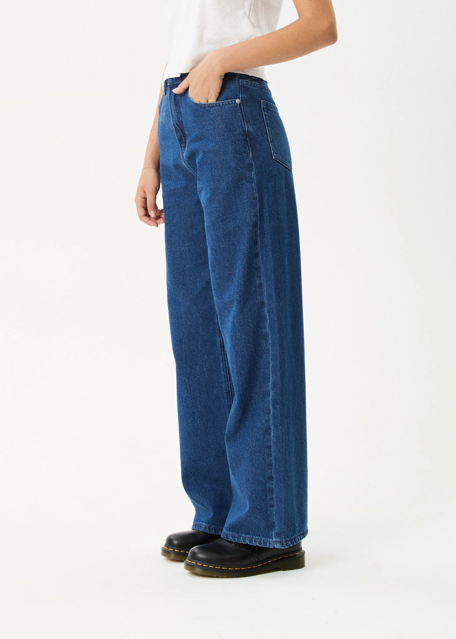 Afends Bella Denim Wide Leg Baggy Jean Authentic Blue