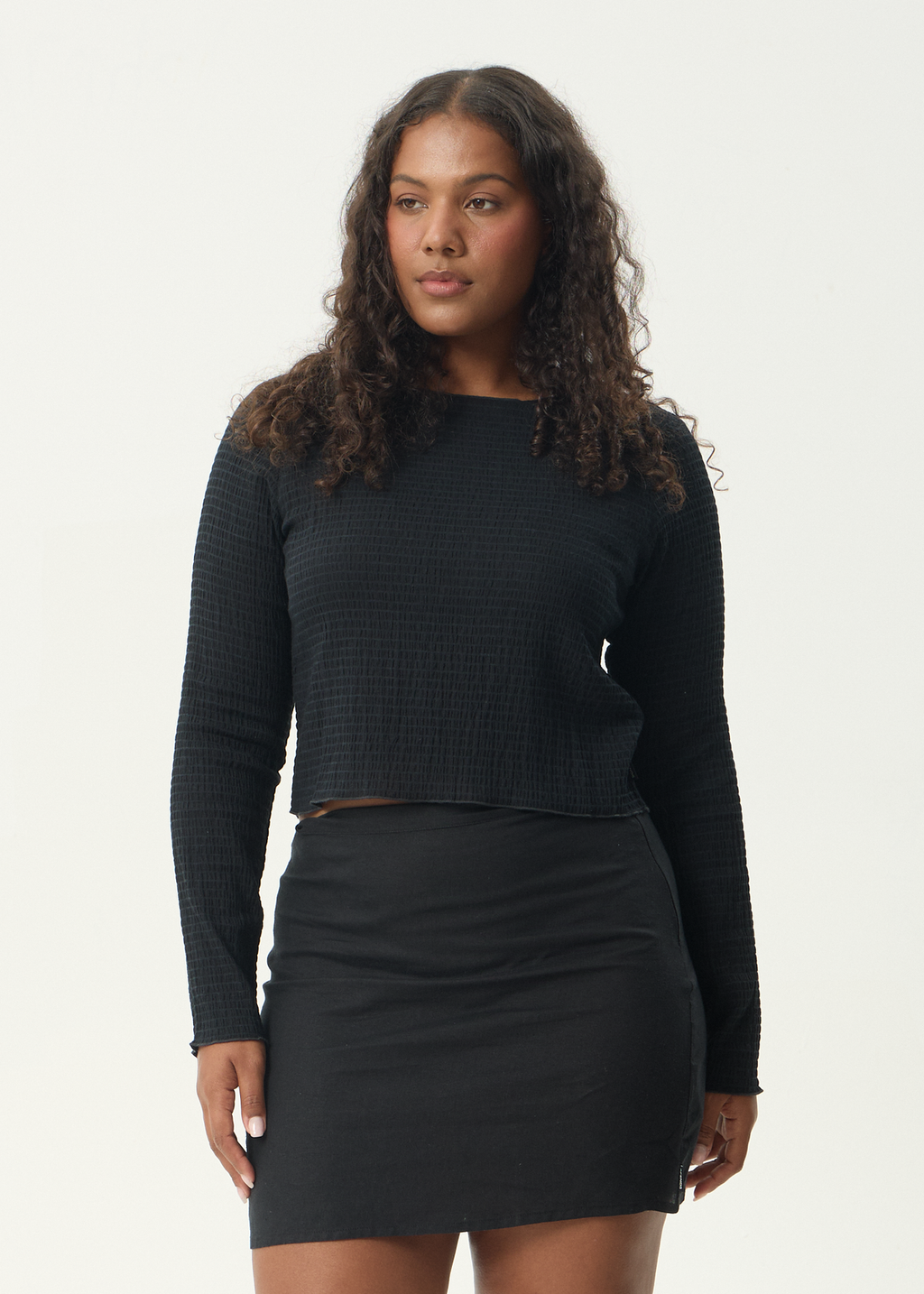 Afends Focus Seersucker Long Sleeve Top Black