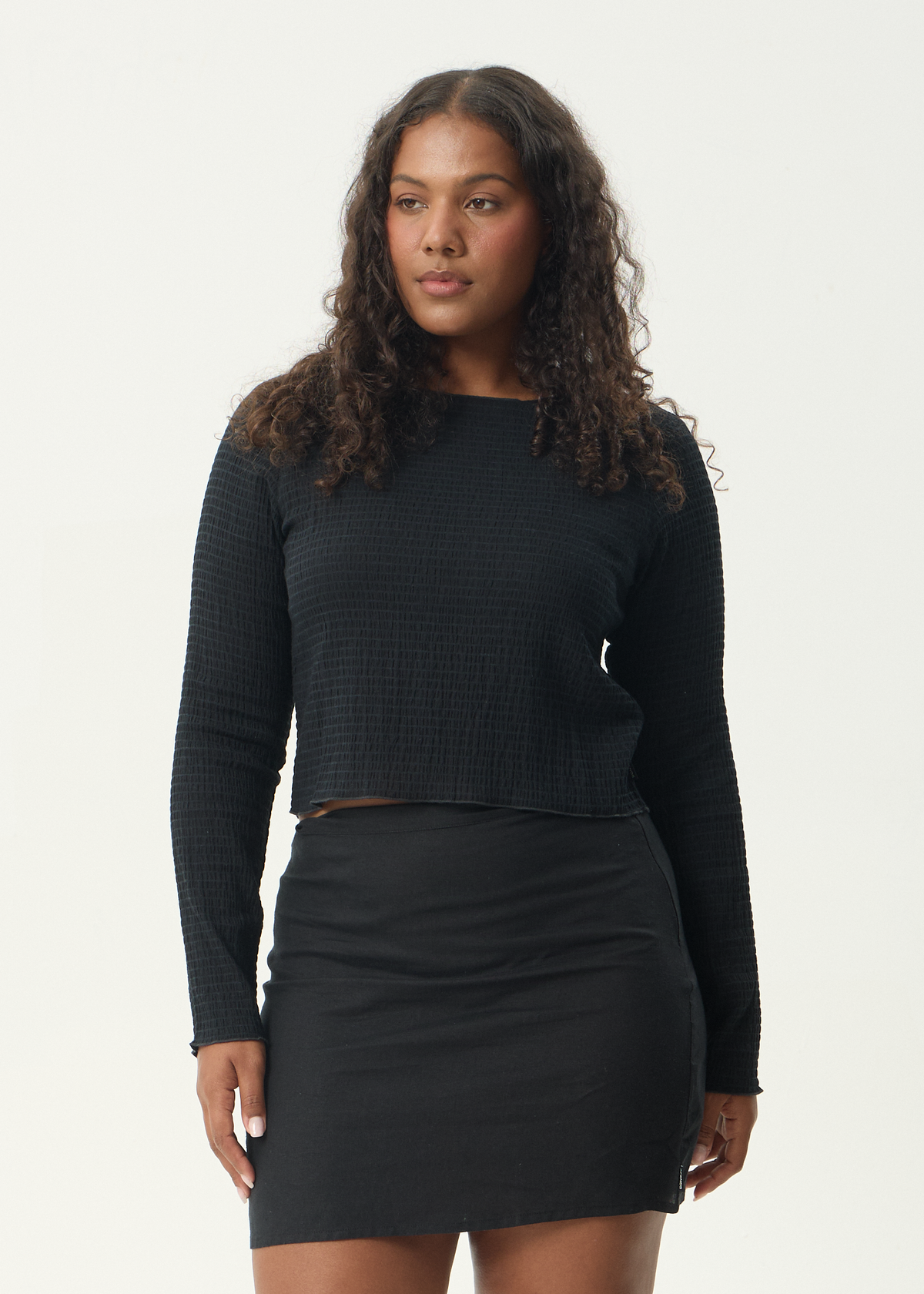 Afends Focus Seersucker Long Sleeve Top Black