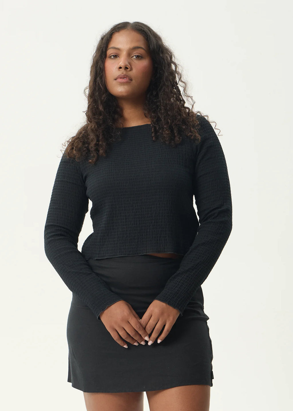 Afends Focus Seersucker Long Sleeve Top Black