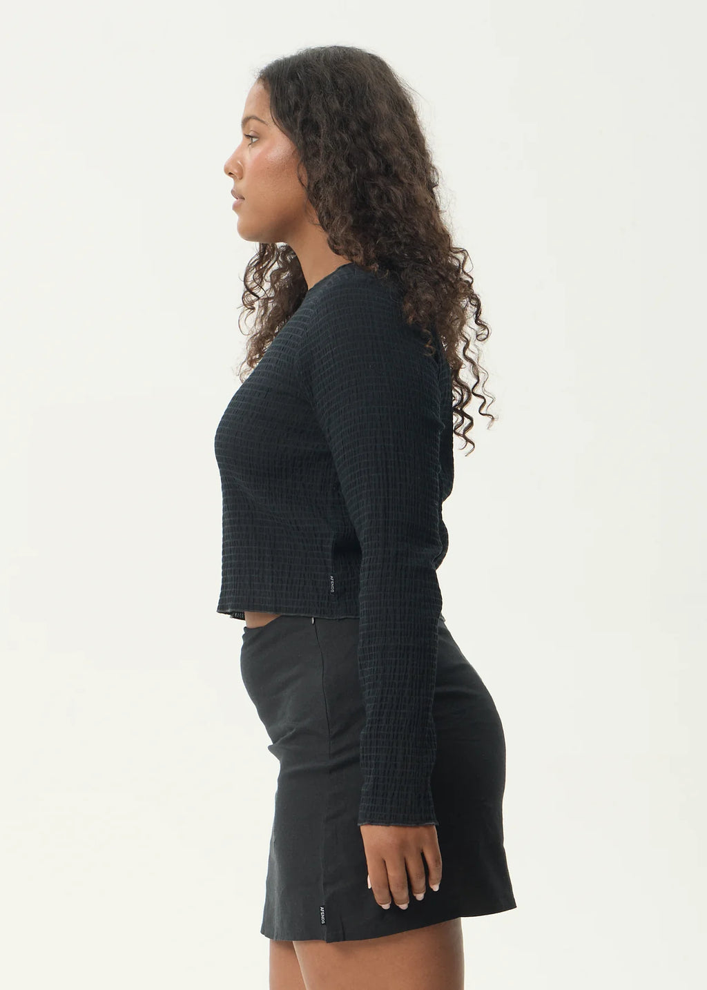 Afends Focus Seersucker Long Sleeve Top Black