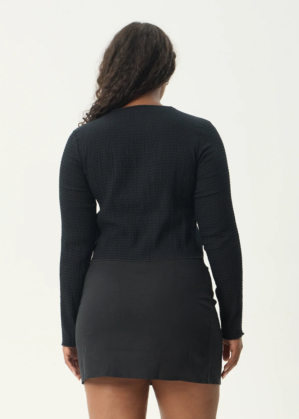 Afends Focus Seersucker Long Sleeve Top Black