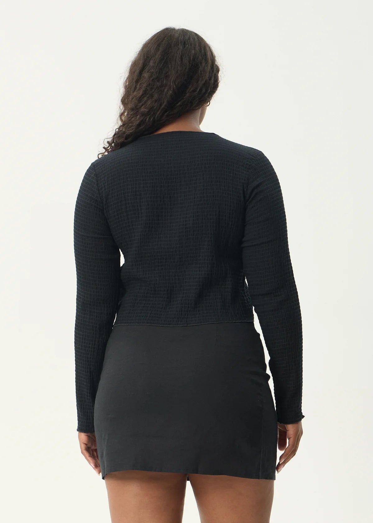 Afends Focus Seersucker Long Sleeve Top Black