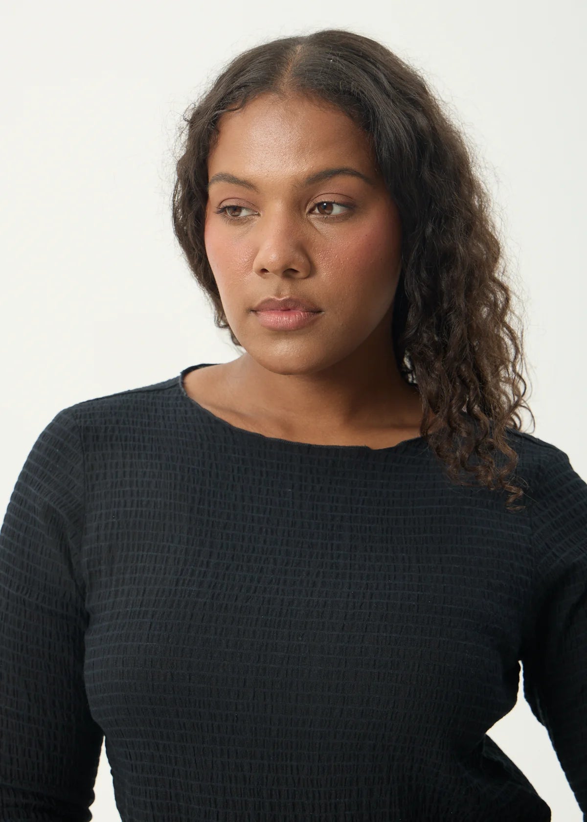 Afends Focus Seersucker Long Sleeve Top Black