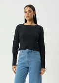 Afends Focus Seersucker Long Sleeve Top Black