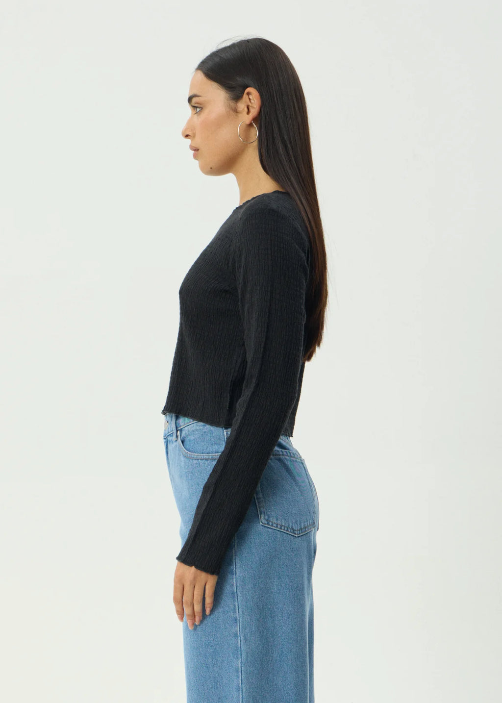 Afends Focus Seersucker Long Sleeve Top Black