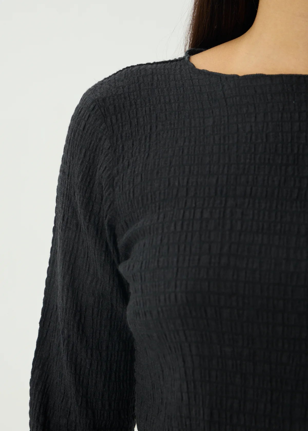 Afends Focus Seersucker Long Sleeve Top Black