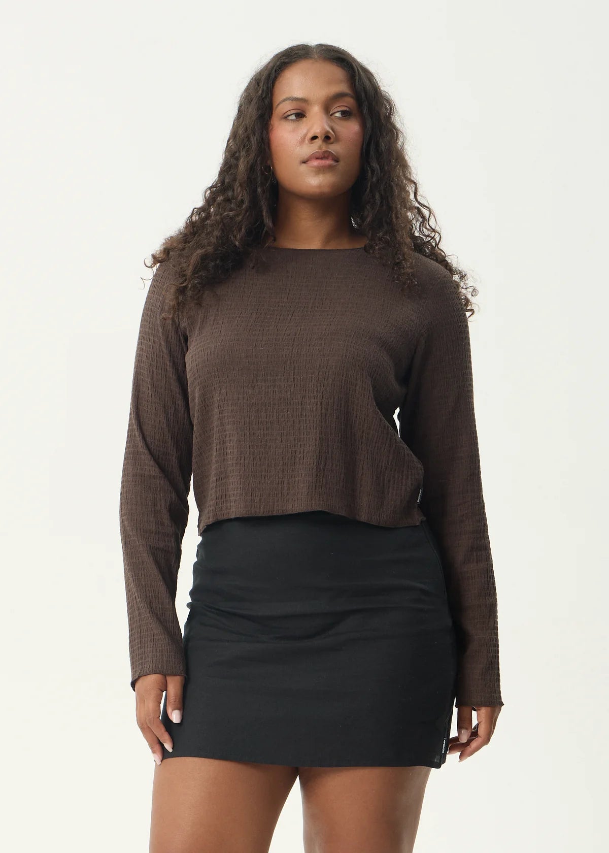 Afends Focus Seersucker Long Sleeve Top  Coffee