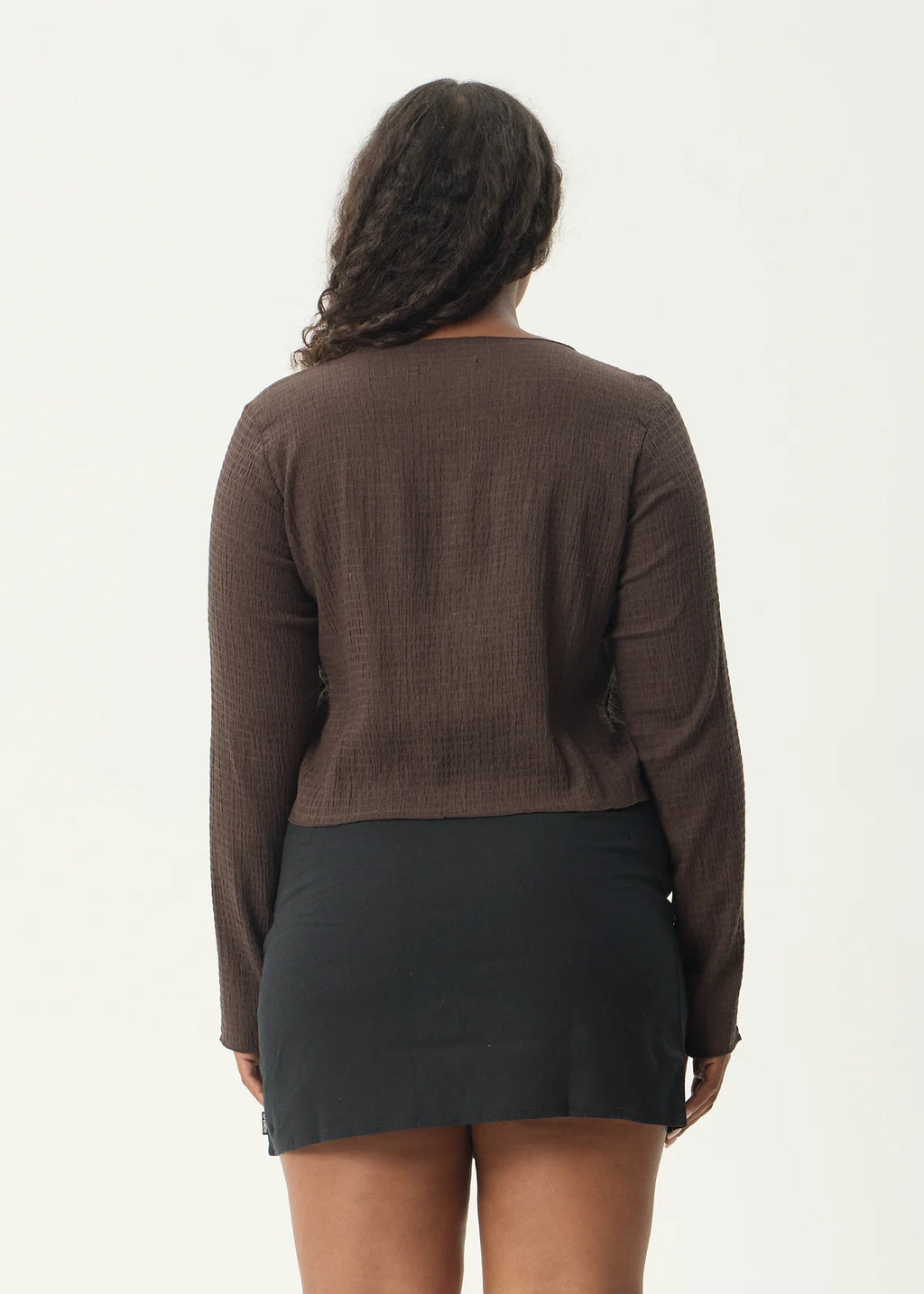 Afends Focus Seersucker Long Sleeve Top  Coffee