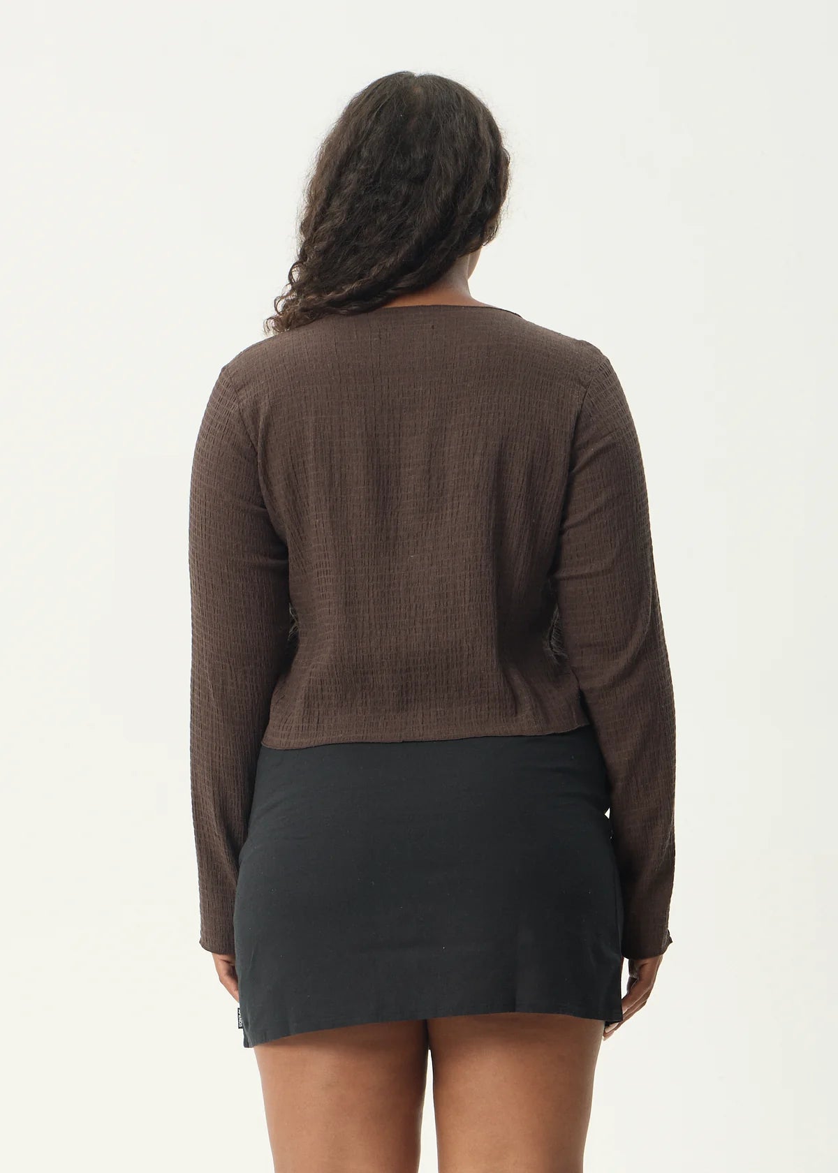 Afends Focus Seersucker Long Sleeve Top  Coffee