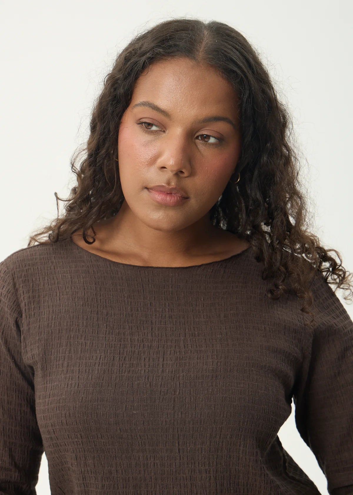 Afends Focus Seersucker Long Sleeve Top  Coffee