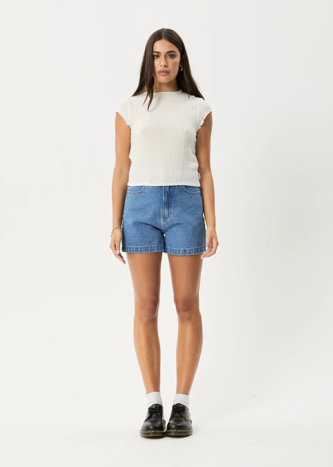 Afends Focus Seersucker Top Off White
