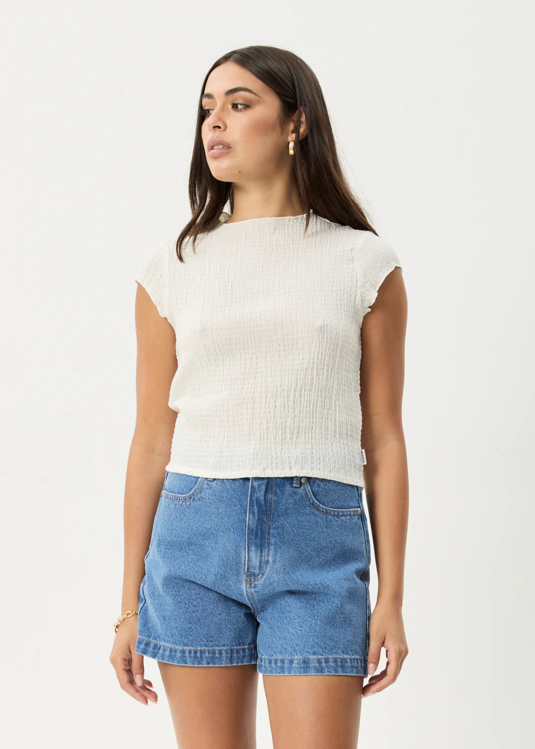Afends Focus Seersucker Top Off White