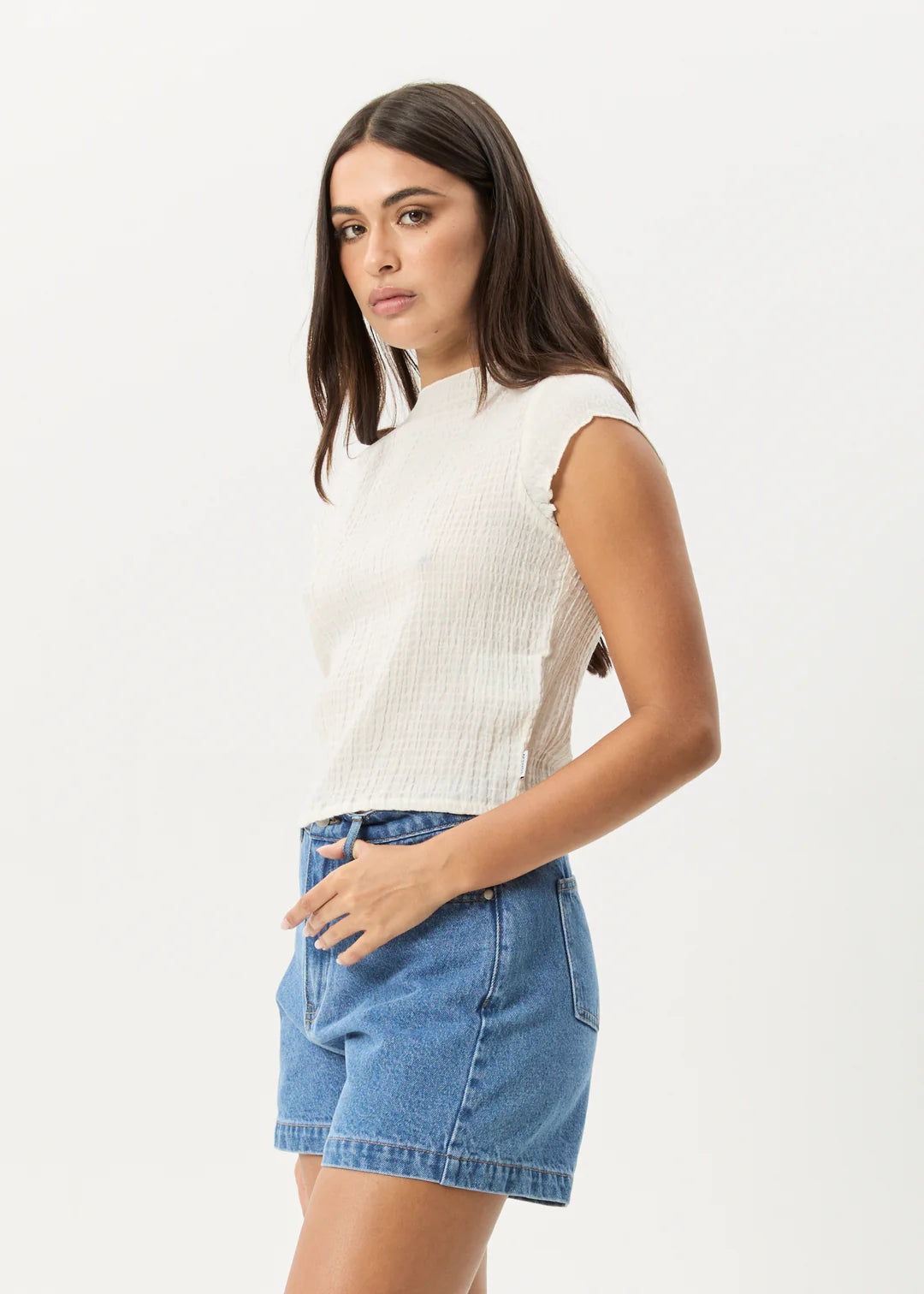Afends Focus Seersucker Top Off White