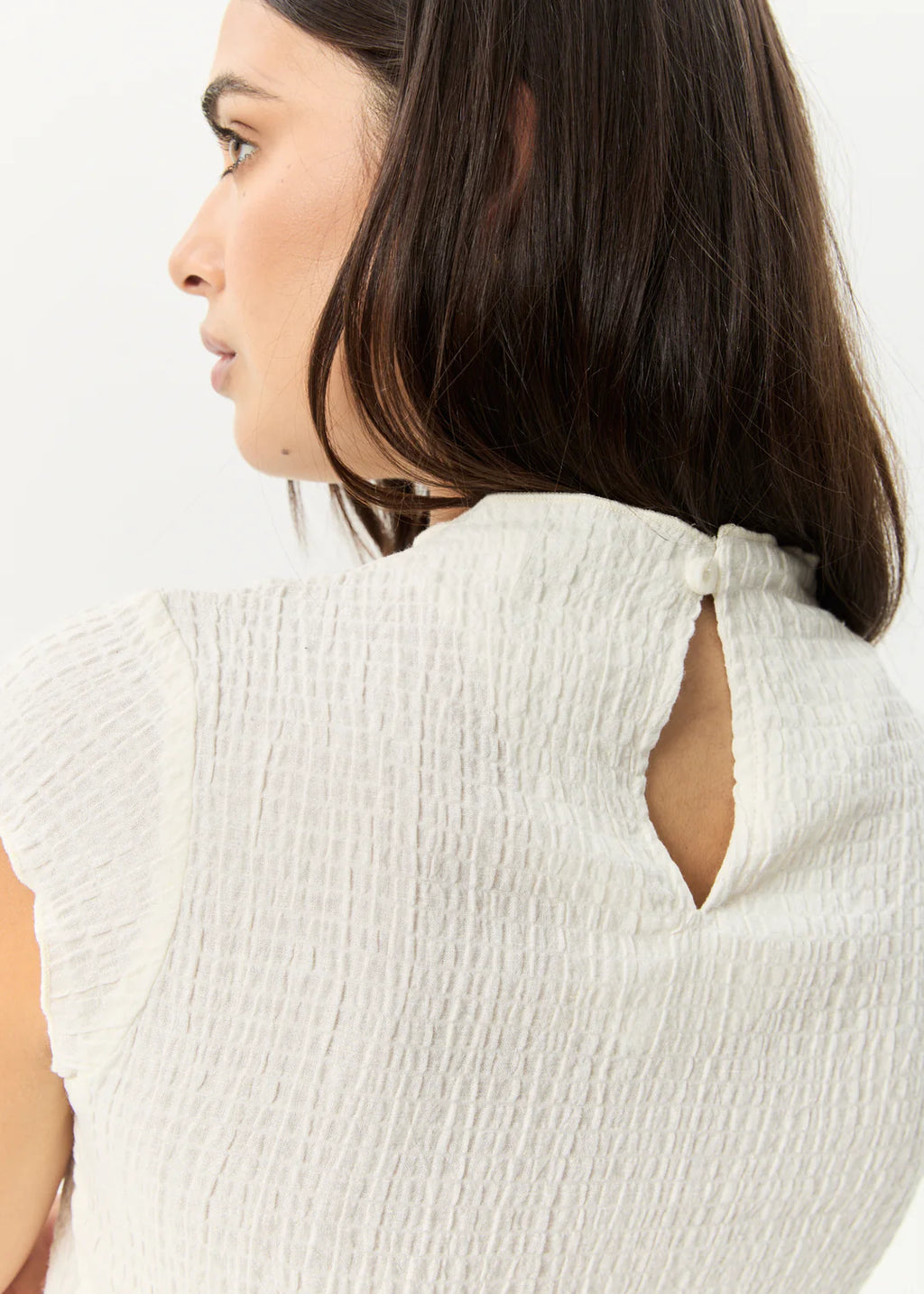 Afends Focus Seersucker Top Off White