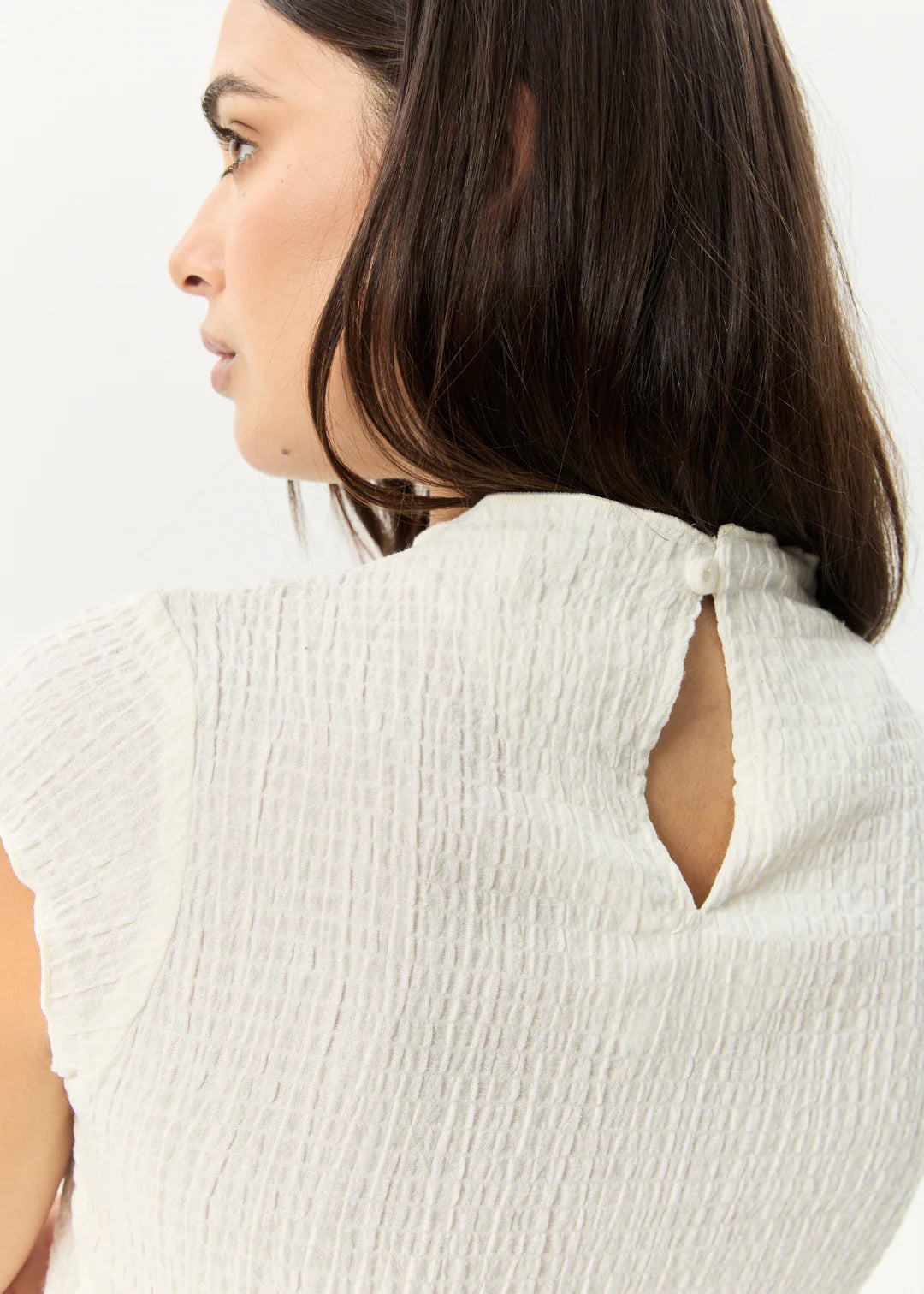 Afends Focus Seersucker Top Off White