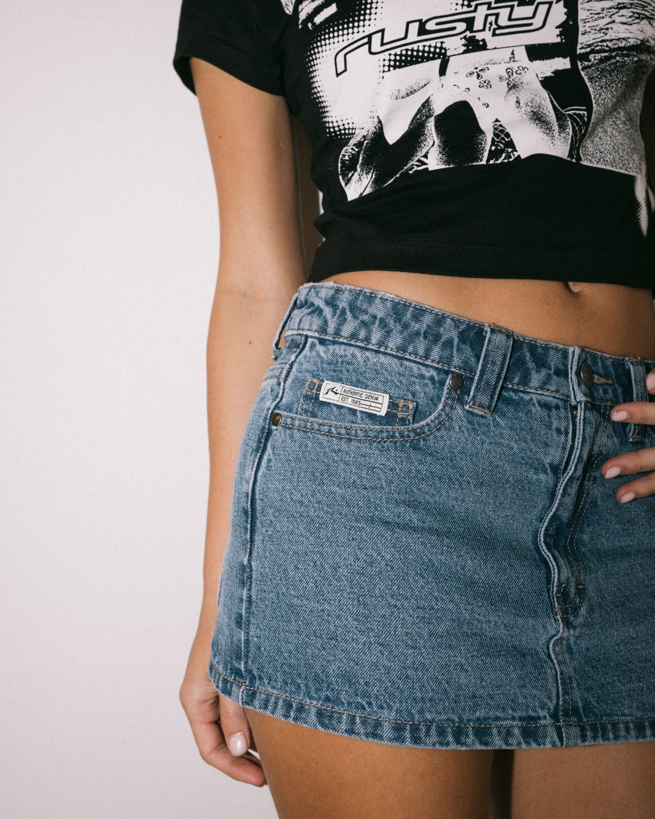 Rusty Mavericks Low Rise Mini Denim Skirt