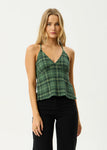 Afends Lonnie Strappy Hemp Seersucker Top Hunter Green