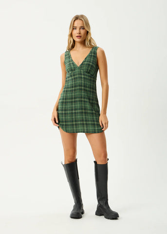 Afends Lonnie Hemp Seersucker Mini Dress Hunter Green