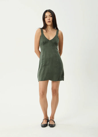 Afends Gerry Cupro Mini Dress Deep Green