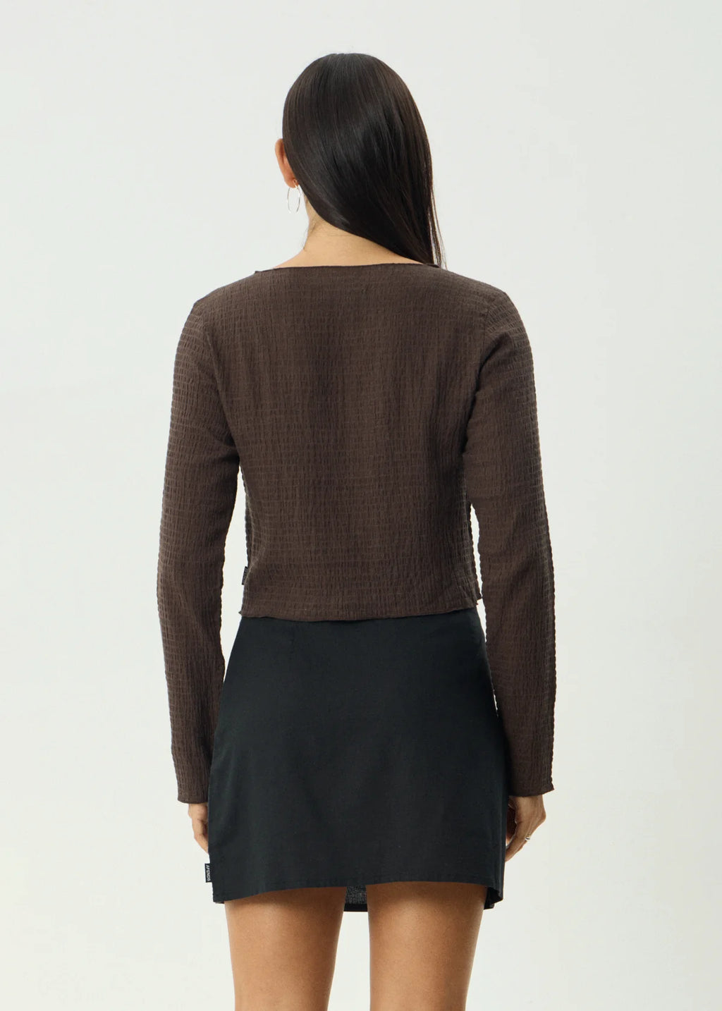 Afends Focus Seersucker Long Sleeve Top  Coffee