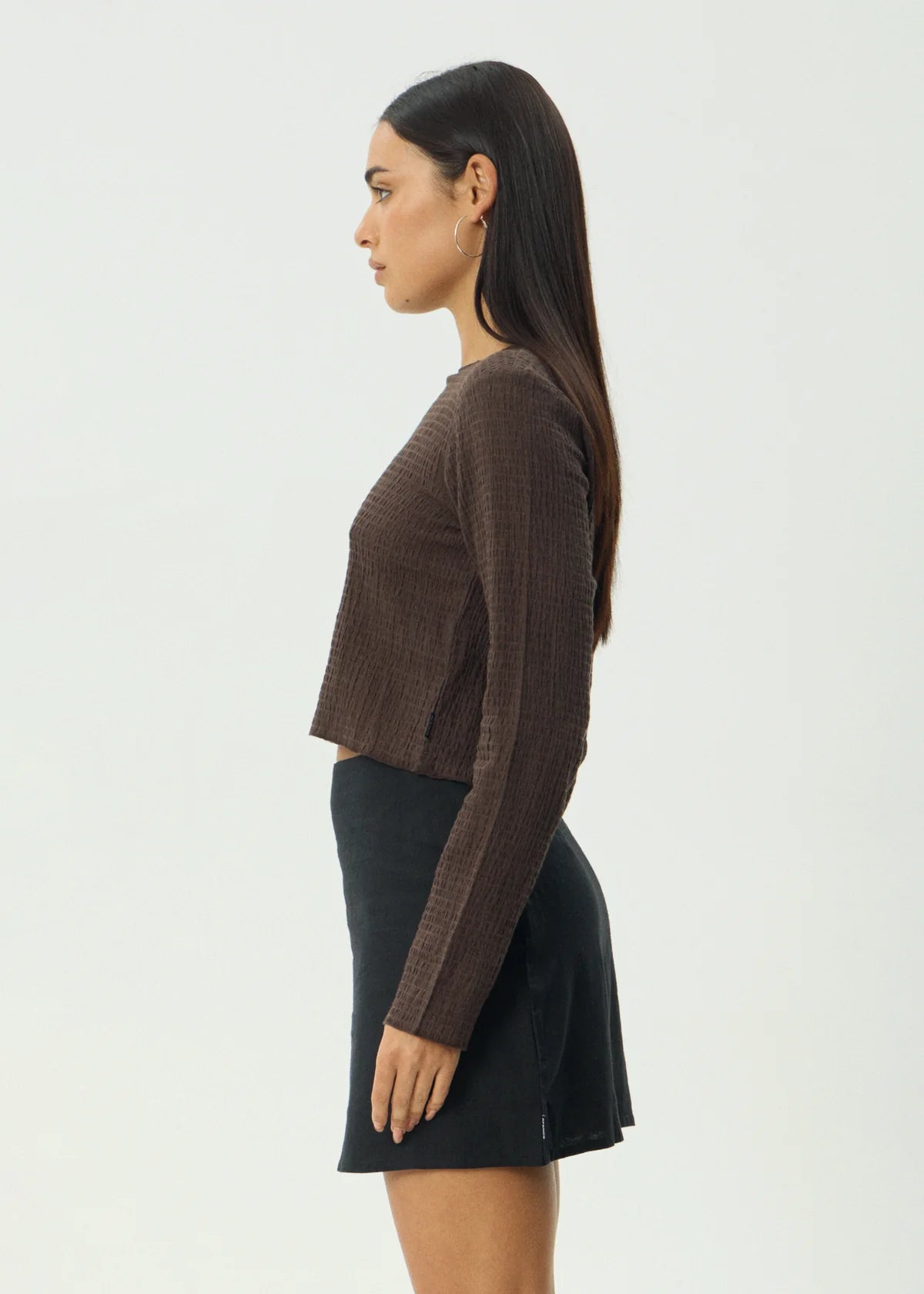 Afends Focus Seersucker Long Sleeve Top  Coffee