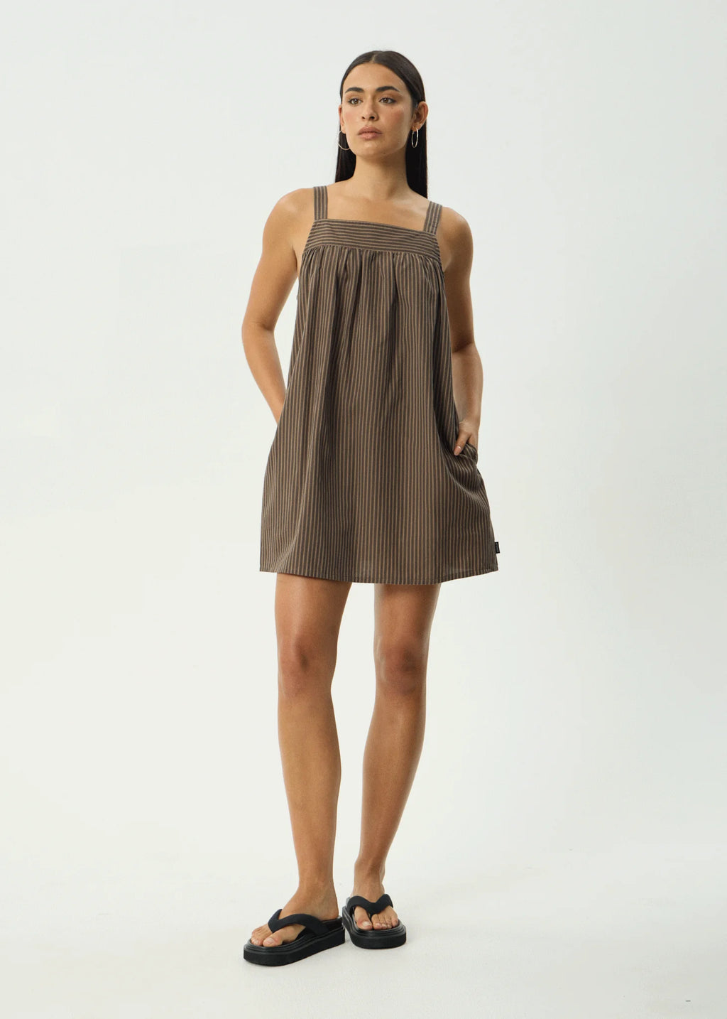 Afends Cyrus Recycled Mini Dress - Coffee Stripe