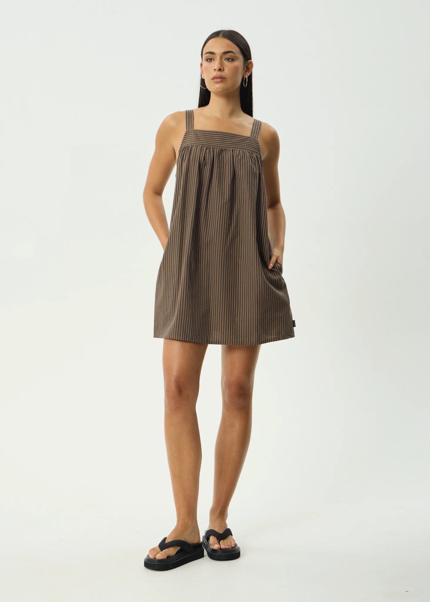 Afends Cyrus Recycled Mini Dress - Coffee Stripe