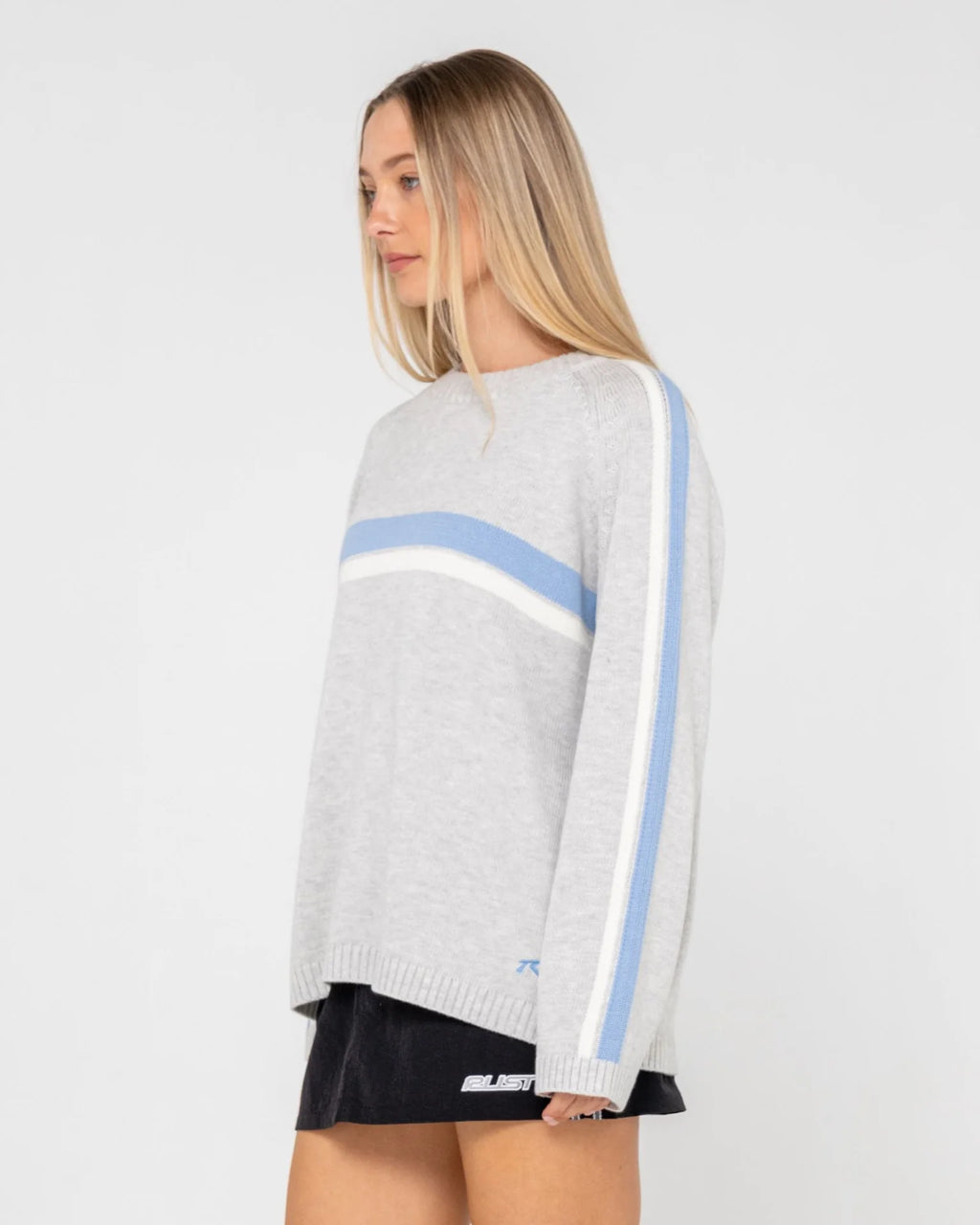 Rusty White Lines Crew Neck Knit