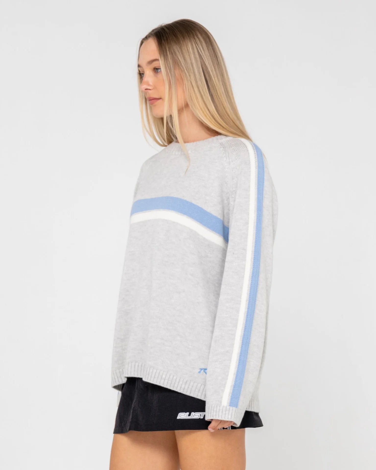 Rusty White Lines Crew Neck Knit